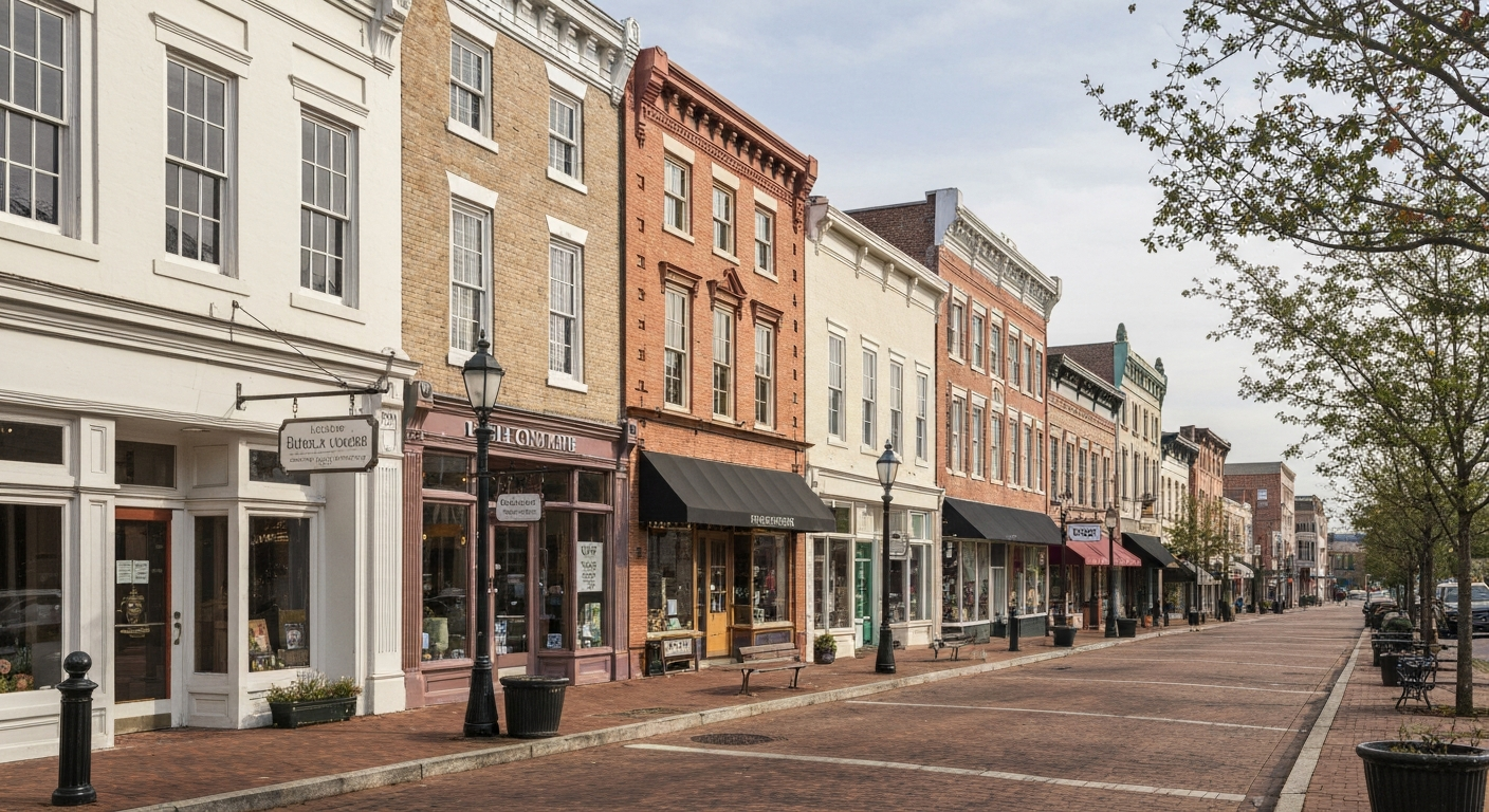 Old Town Alexandria Virginia King Street showing historic small business storefronts and walkable commercial district