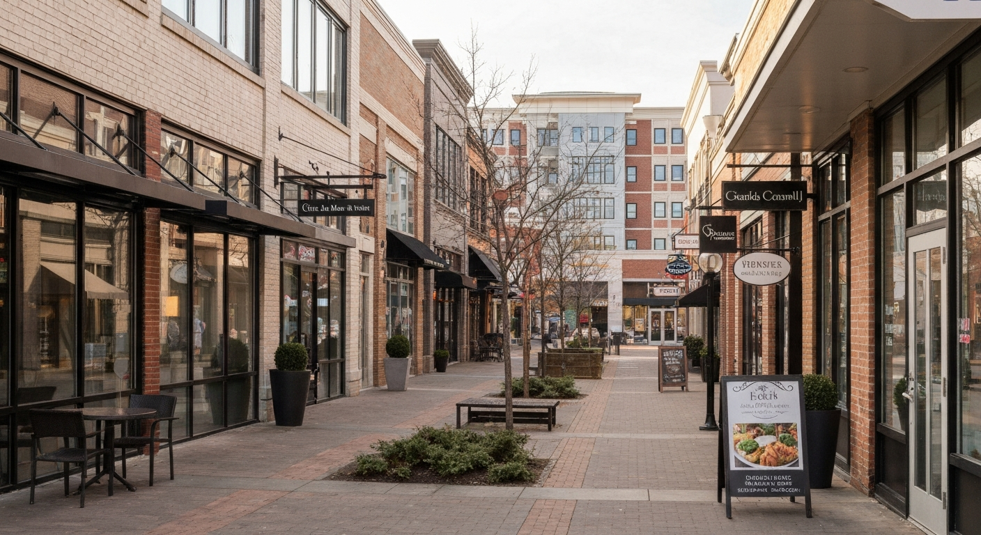 Charlottesville Virginia Downtown Mall pedestrian district showing restaurants and retail where small businesses serve the UVA community