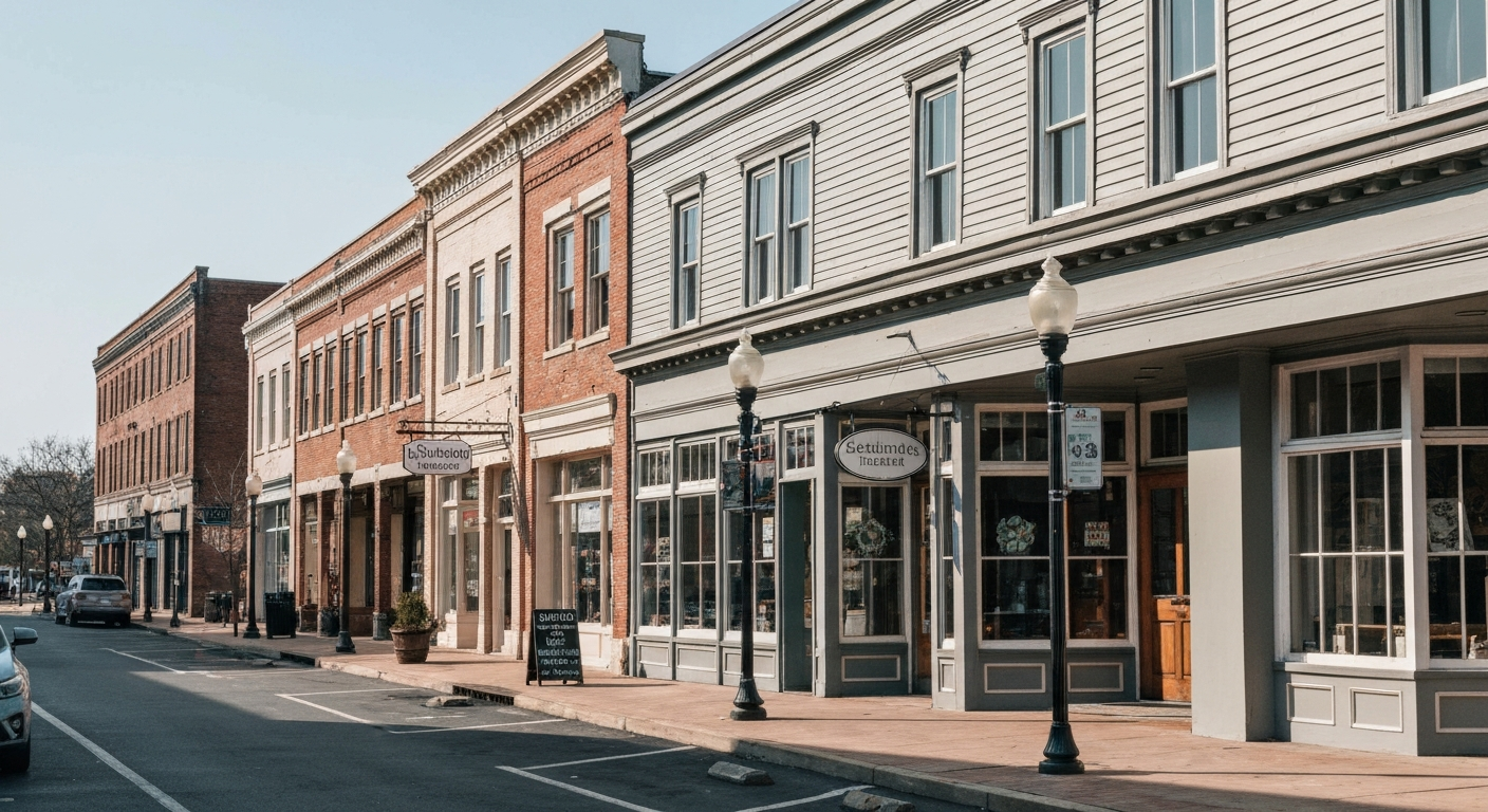 Historic downtown Fredericksburg Virginia on Caroline Street where small businesses serve the growing I-95 corridor community