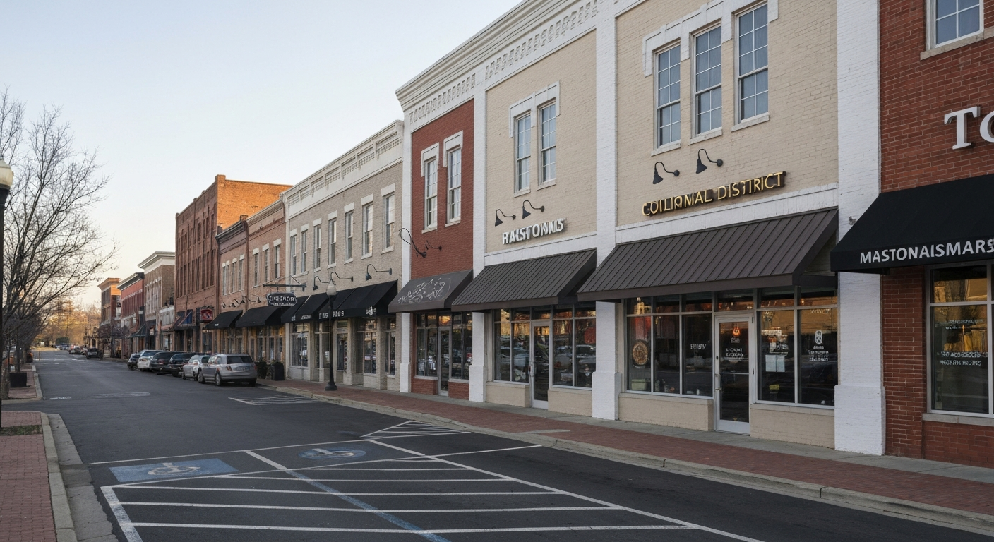 Downtown Harrisonburg Virginia culinary district showing restaurants and small businesses in the Shenandoah Valley largest city