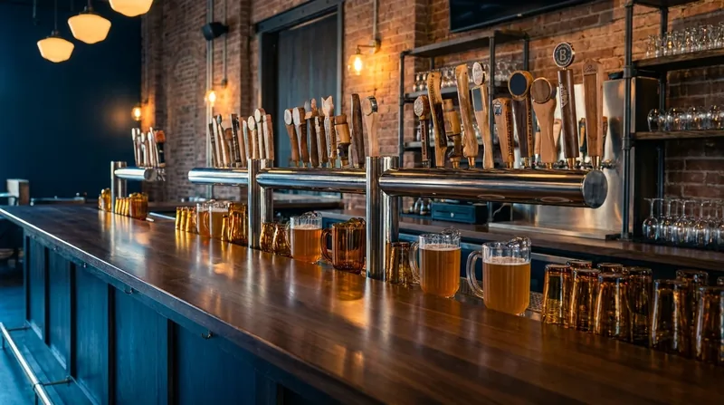 Tap handles and glassware on a polished bar, How to Start a Bar in Virginia