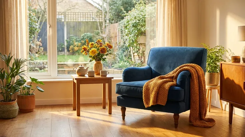 Sunlit sitting room with an armchair and blanket, How to Start an Assisted Living Facility in Virginia