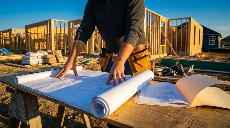 Contractor reviewing blueprints at a jobsite, Virginia Tradesman License Guide