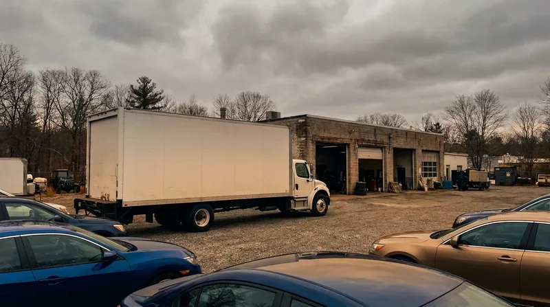Box truck and cars outside a small auto lot, How to Start a Car Dealership in Virginia