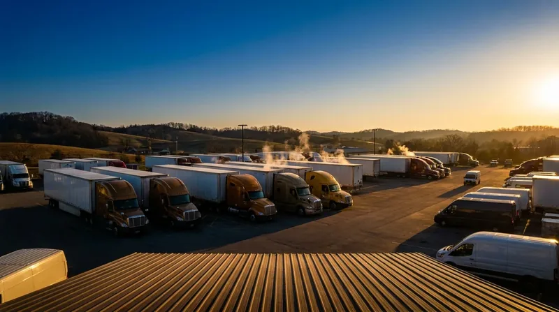 Box trucks and semis at a logistics yard, How to Start a Moving Company in Virginia
