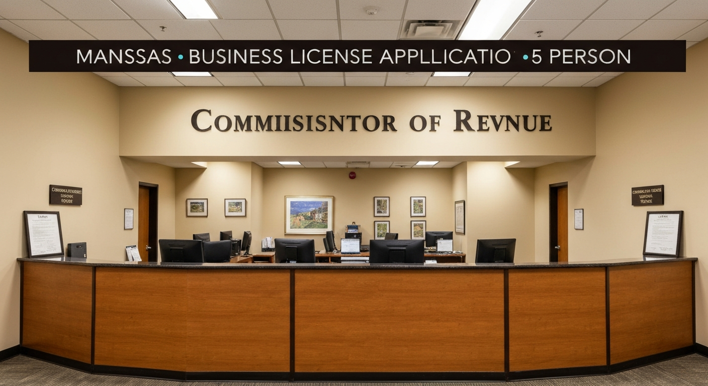 Manassas Virginia Commissioner of Revenue office where new business license applications are processed in person