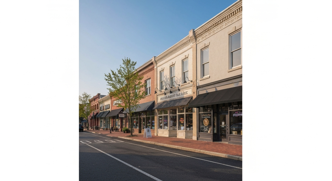 Historic downtown Manassas Virginia showing revitalized shops and restaurants in this independent city near Washington DC