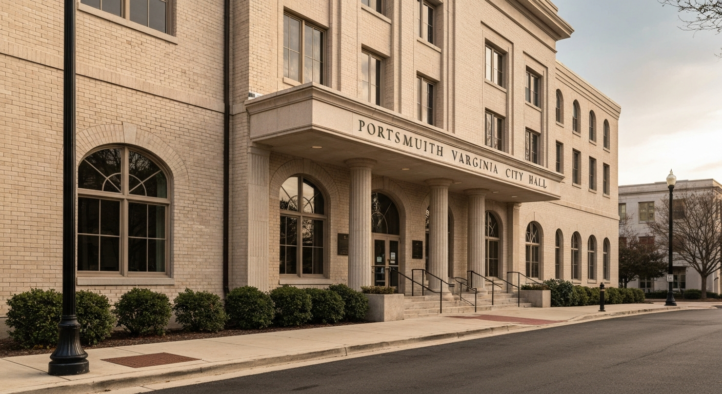 Portsmouth Virginia City Hall on Crawford Street where the Commissioner of Revenue processes business license applications in person
