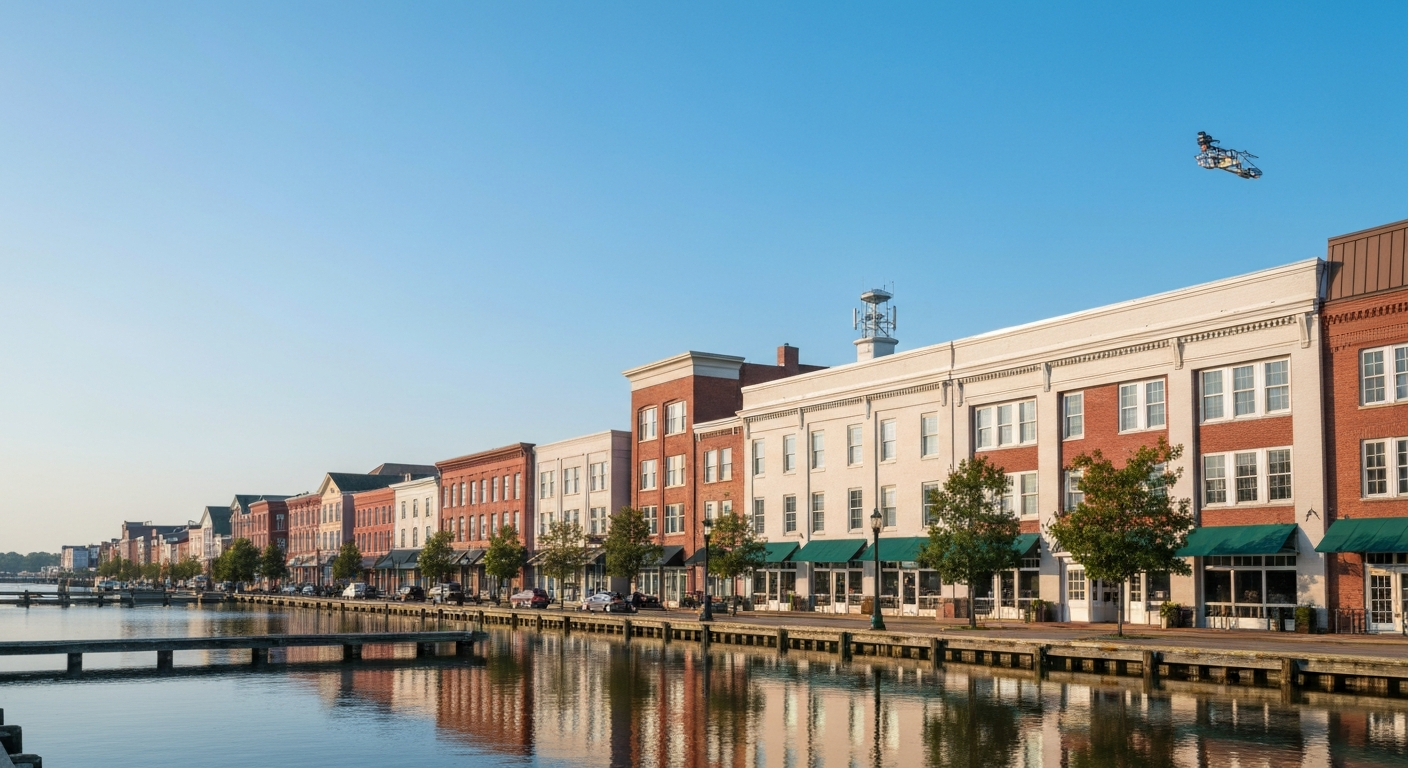 Portsmouth Virginia Olde Towne waterfront district showing the revitalizing Elizabeth River commercial area