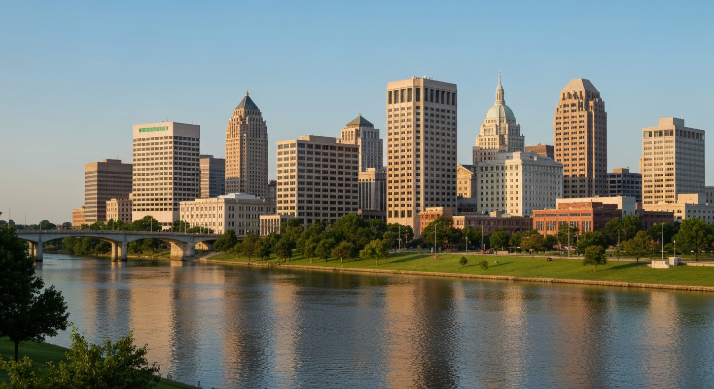 Richmond Virginia skyline from across the James River showing the state capital city where many entrepreneurs launch businesses