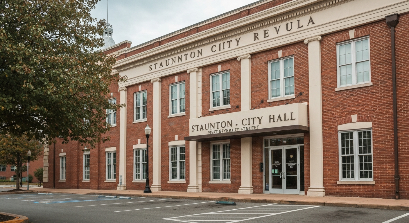 Staunton Virginia City Hall on West Beverley Street where the Commissioner of Revenue processes business license applications