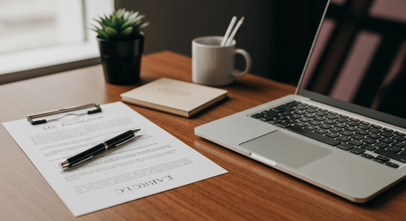LLC formation documents and laptop on a desk, ready to file with the Virginia SCC