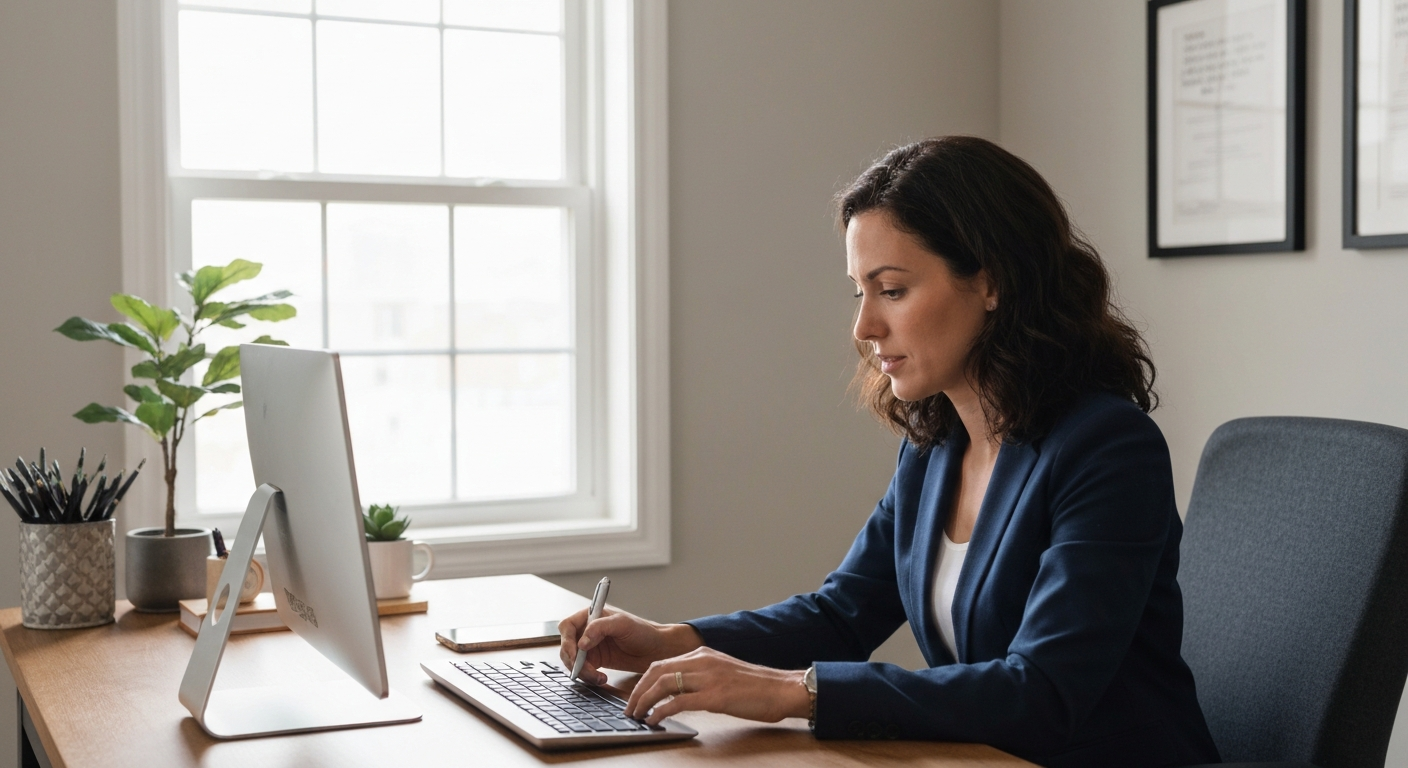 Bookkeeper working from a Virginia home office — how to start a bookkeeping business in Virginia