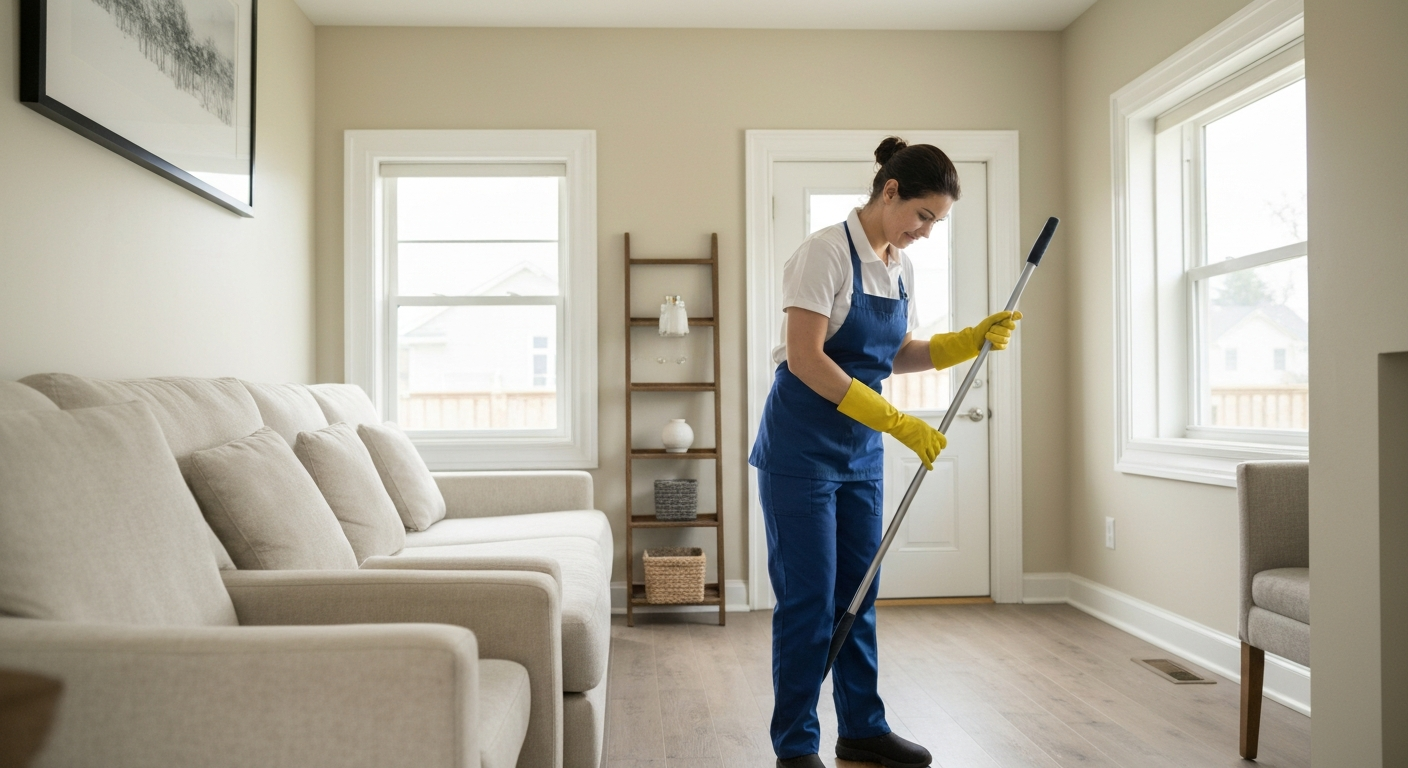 Professional cleaner working in a Virginia home — how to start a cleaning business in Virginia