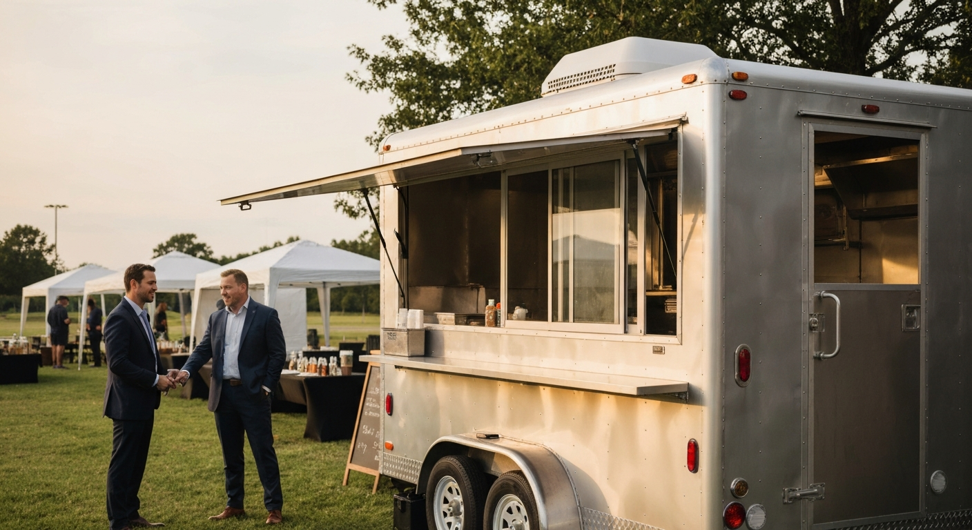 Food trailer with service window open at a Virginia event location