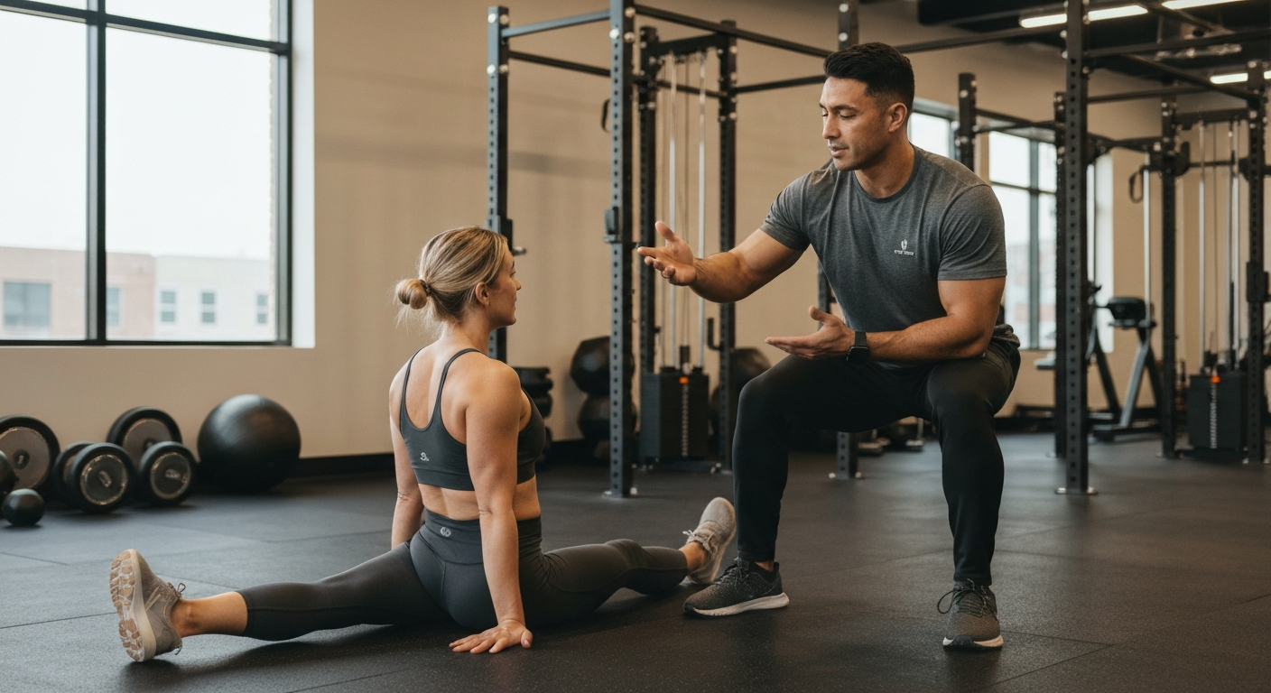 Personal trainer coaching a client in a Virginia fitness studio — how to start a personal training business in Virginia