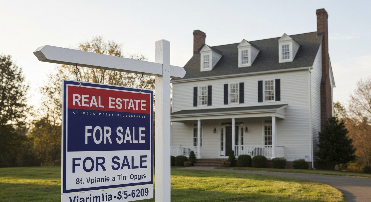 Real estate For Sale sign in front of a Virginia colonial home