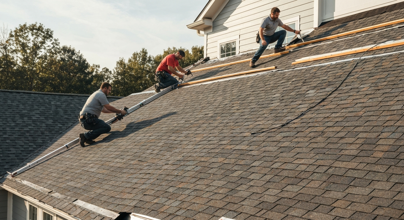 Residential roofing installation in progress on a Virginia home