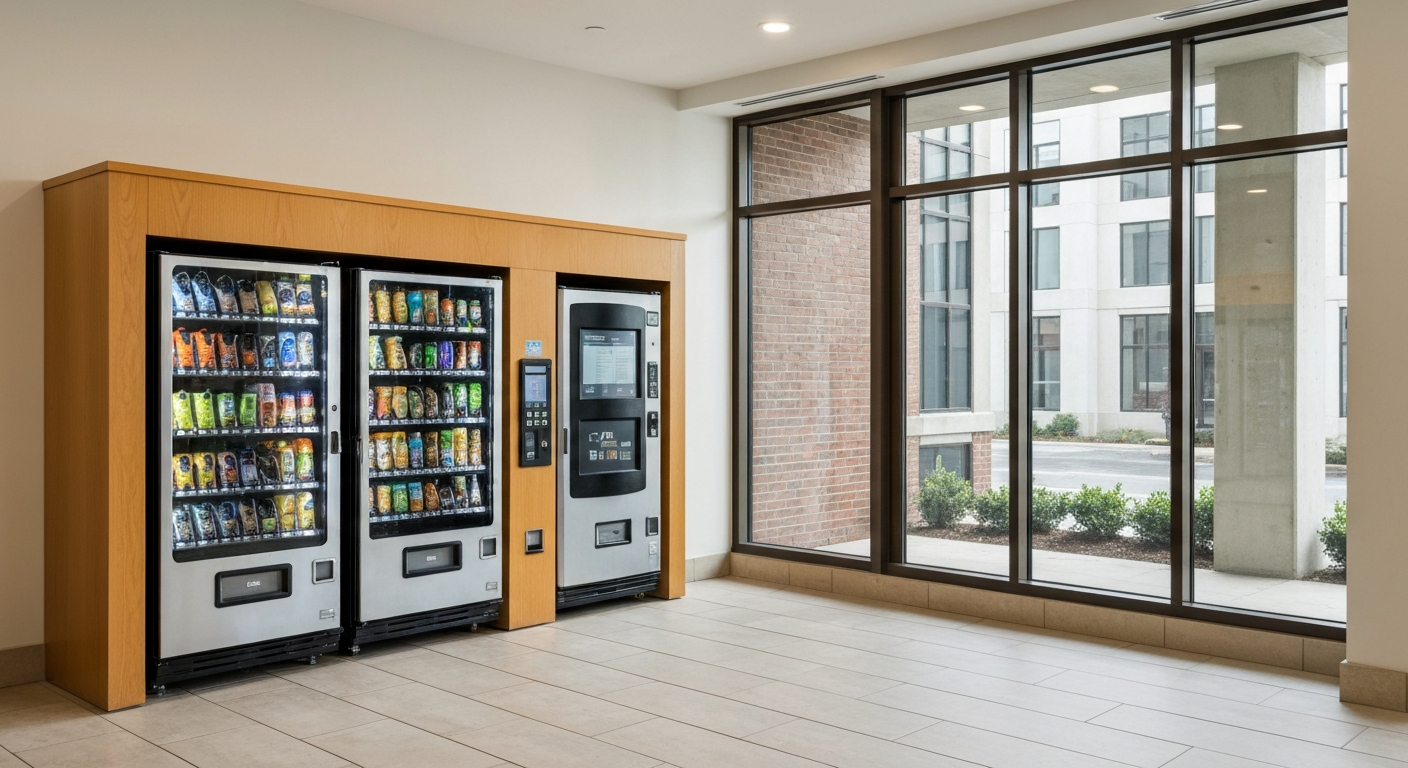 Modern vending machines in a Virginia commercial building lobby